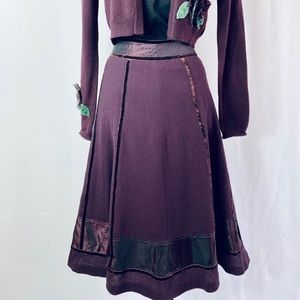 Teri Jon Wine Wool A-line Skirt Size 6 from Saks